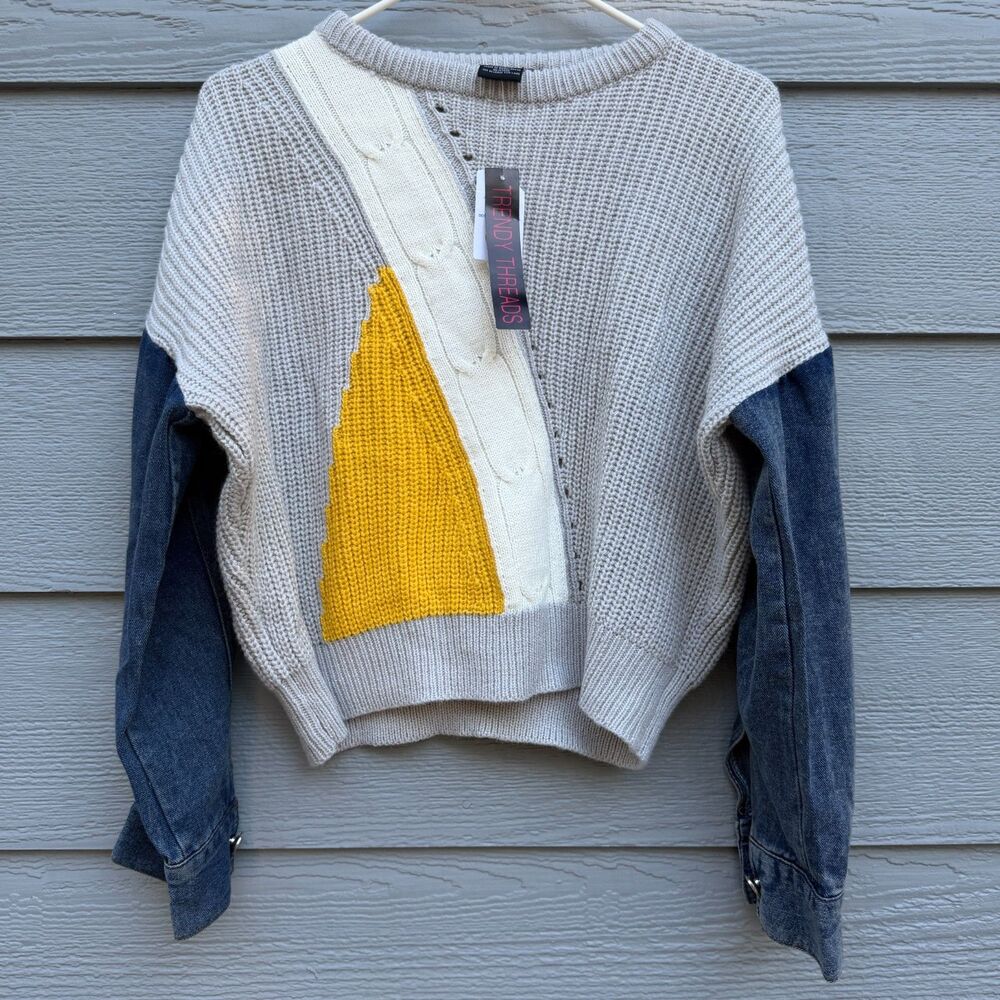 Trendy Threads L Knit Pullover Womens Gray Cotton Blend Long Sleeve Casual